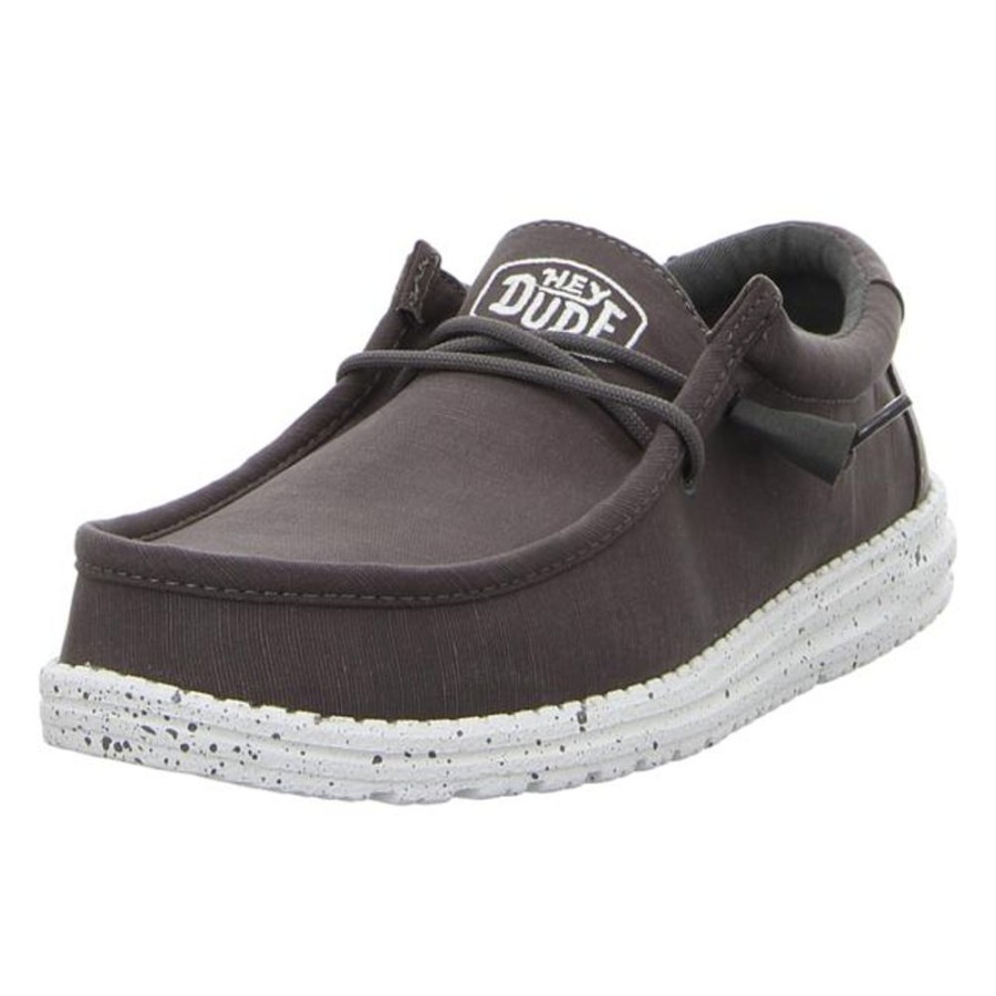 Herren Hey Dude Schnurschuhe | Hey Dude - Schnurschuhe - Wally Slub Canvas - Dark Grey